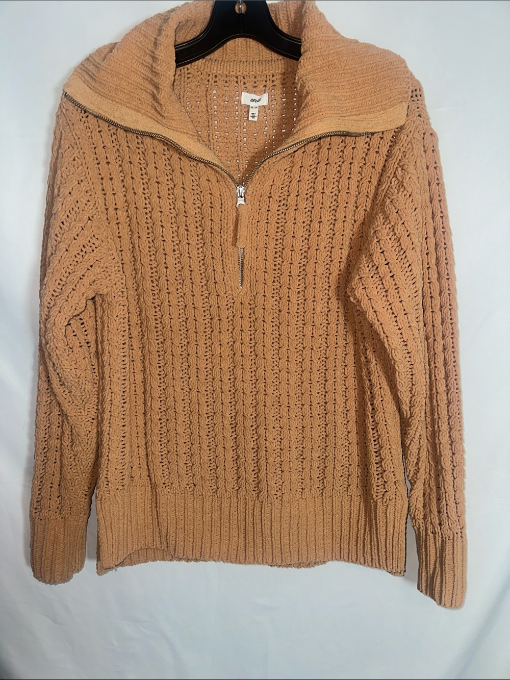 aerie women’s Camel Zip-Front Knit Sweater